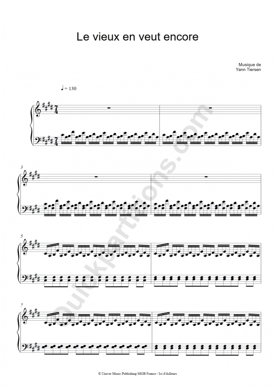 Partition piano Le vieux en veut encore - Yann Tiersen