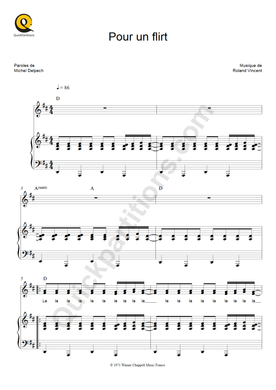 Partition piano Pour un flirt - Michel Delpech
