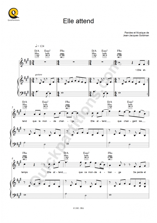 Elle attend Piano Sheet Music - Jean-Jacques Goldman