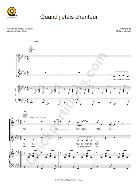 Partition piano Quand j'étais chanteur - Michel Delpech