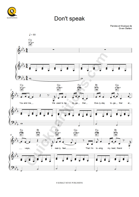 Partition piano Don't Speak - No Doubt