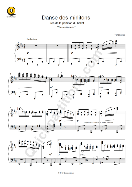 Partition piano Danse des mirlitons - Piotr Ilitch Tchaikovski