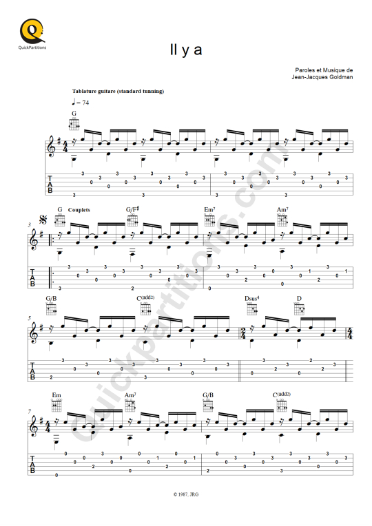 partition guitare il y a