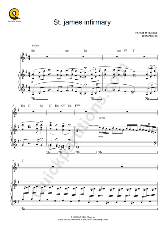 St James Infirmary Piano Sheet Music - Hugh Laurie