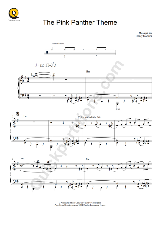 Partition piano La Panthère Rose (The Pink Panther Theme) - Henry Mancini