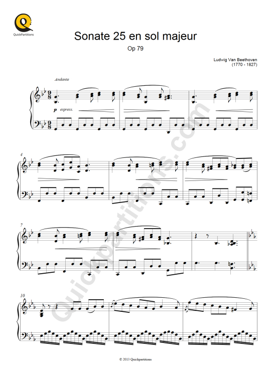 Partition piano Sonate n°25 en sol majeur - Ludwig Van Beethoven