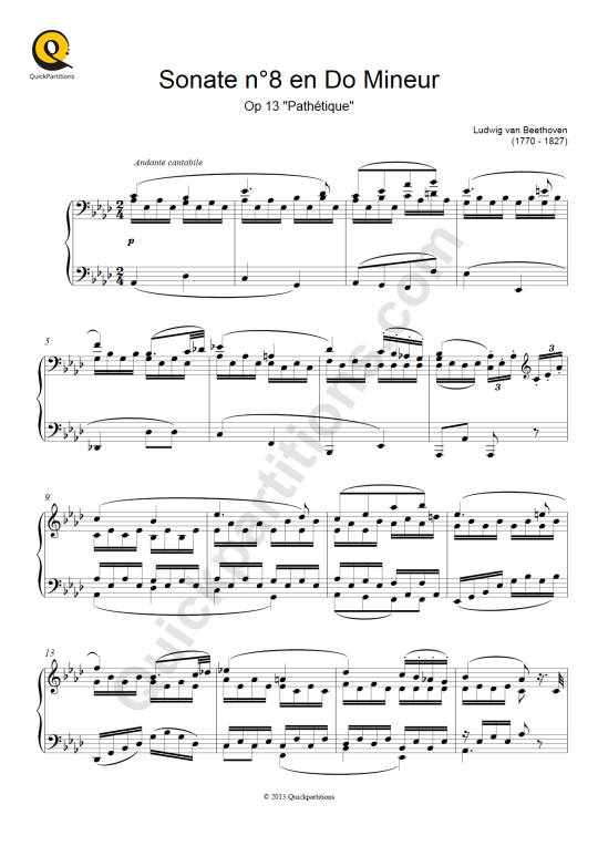 Partition piano Sonate n°8 en Do Mineur - Ludwig Van Beethoven