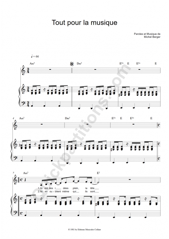 Tout pour la musique Piano Sheet Music - France Gall