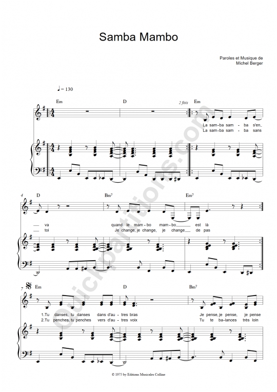 Partition piano Samba Mambo - France Gall