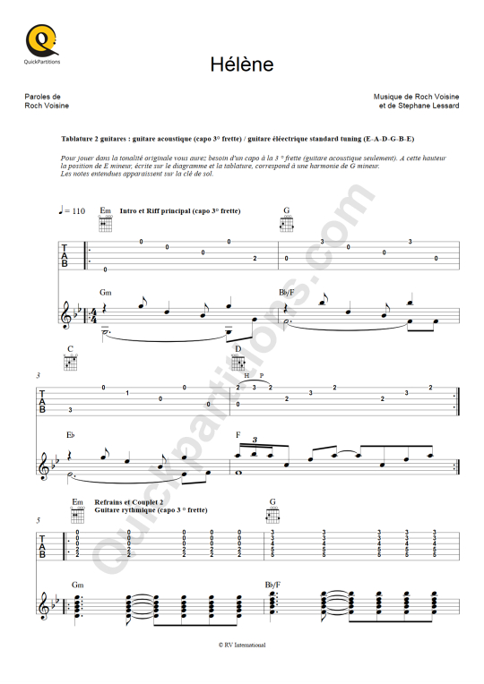 partition guitare tablature