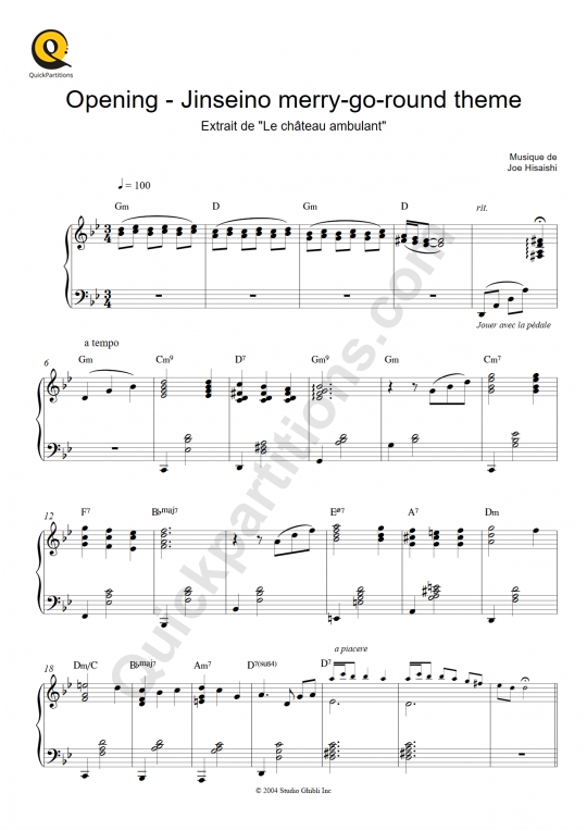 Merry-Go-Round of Life (Le château ambulant) Piano Sheet Music - Joe Hisaishi