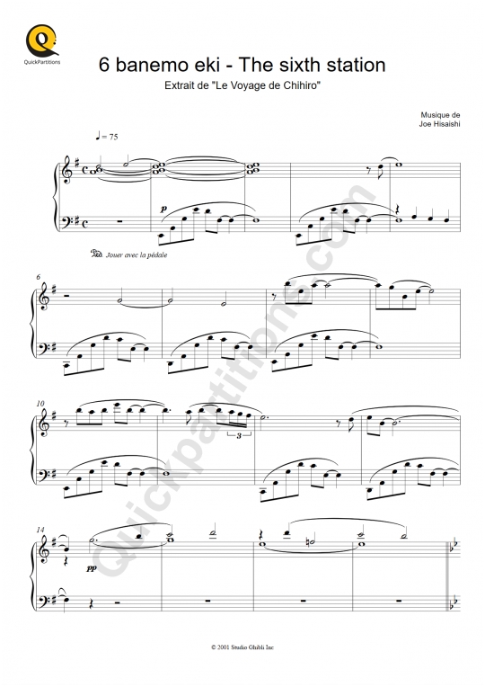The Sixth Station (Le Voyage de Chihiro) Piano Sheet Music - Joe Hisaishi