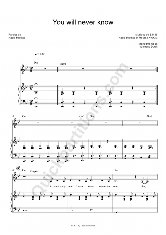 You Will Never Know Piano Sheet Music - Imany