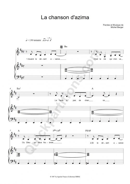 La chanson d'Azima Piano Sheet Music - France Gall