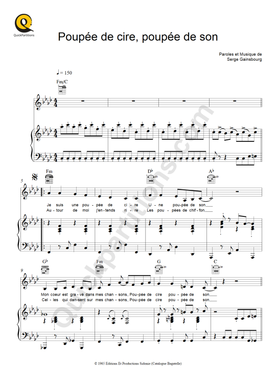 Partition piano Poupée de cire, poupée de son - France Gall