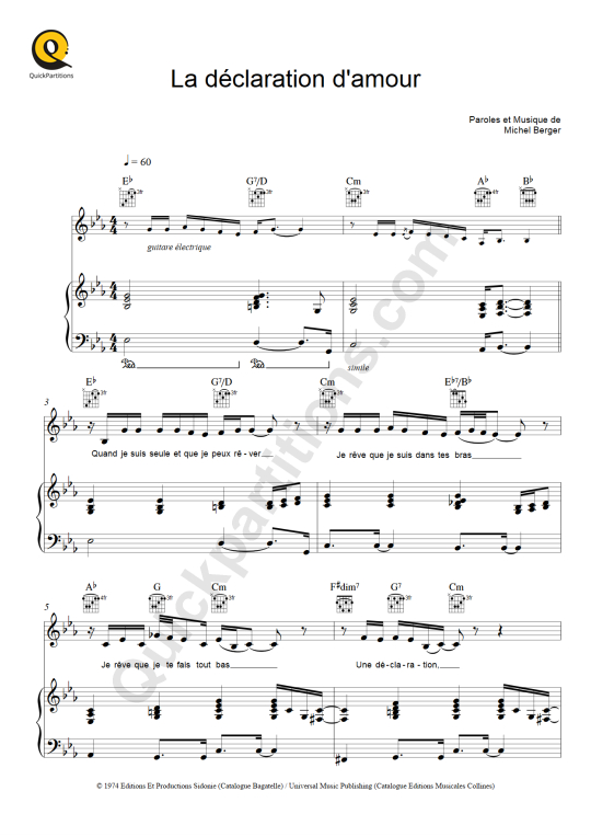 Partition piano La déclaration d'amour - France Gall