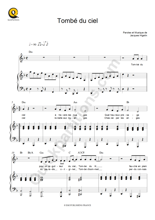 Partition piano Tombé du ciel - Jacques Higelin