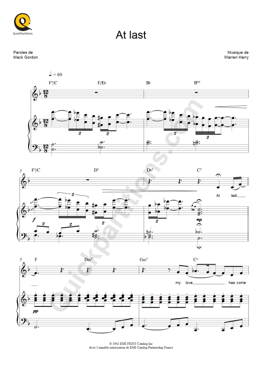 At Last Piano Sheet Music - Etta James (Digital Sheet Music)