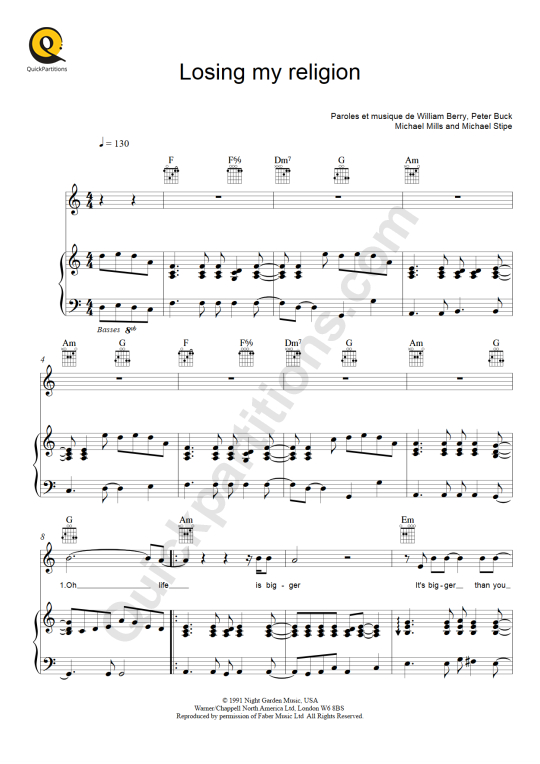 Partition piano Losing My Religion - R.E.M.