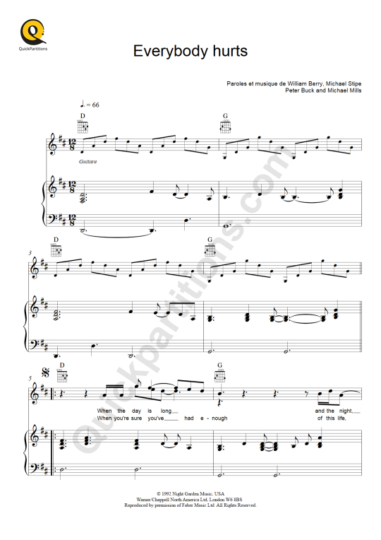 Everybody Hurts Piano Sheet Music from R.E.M.