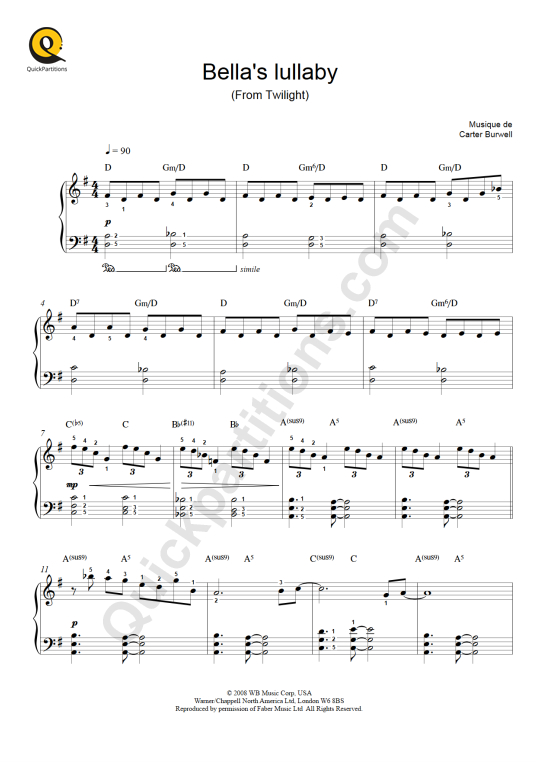 Bella's Lullaby (Twilight) Piano Sheet Music - Carter Burwell