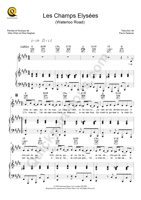 Les Champs Elysées Piano Sheet Music - Joe Dassin