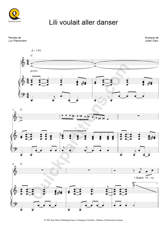 Partition piano Lili voulait aller danser - Julien Clerc