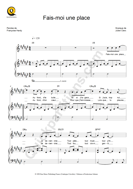 Fais-moi une place Piano Sheet Music - Julien Clerc