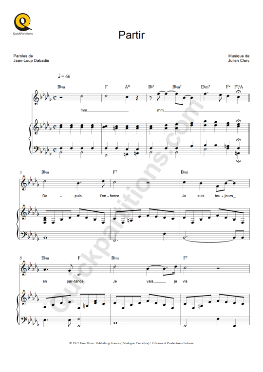 Partition piano Partir - Julien Clerc