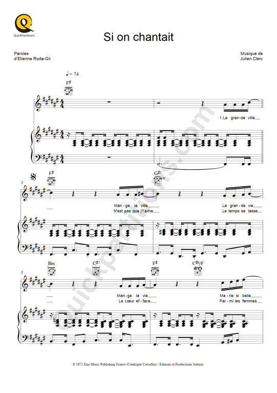 Partition piano Si on chantait - Julien Clerc