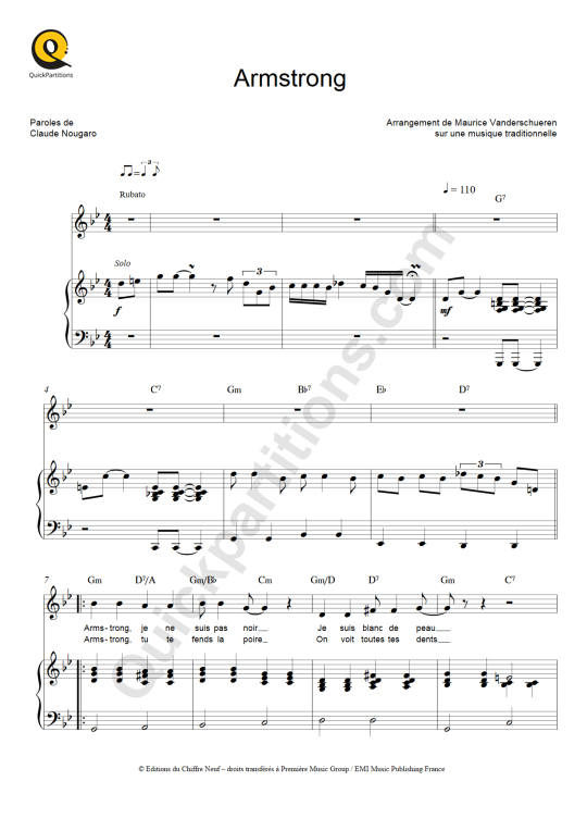 Partition piano Armstrong - Claude Nougaro