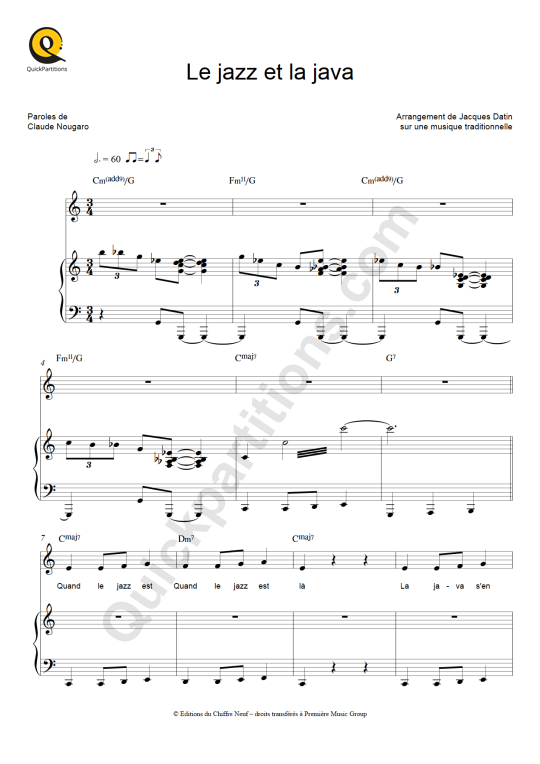 Partition piano Le jazz et la java - Claude Nougaro