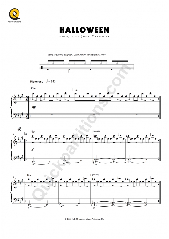 Partition piano Halloween (Main Theme) - John Carpenter