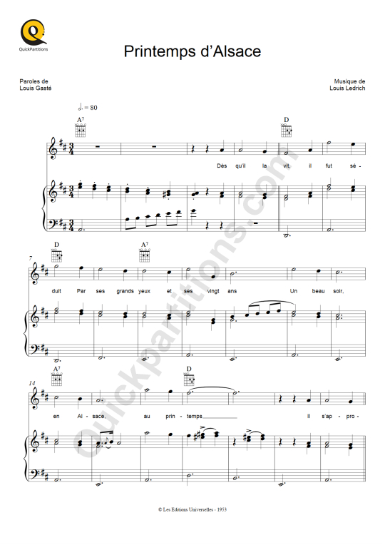 Partition piano Printemps d'Alsace - Line Renaud