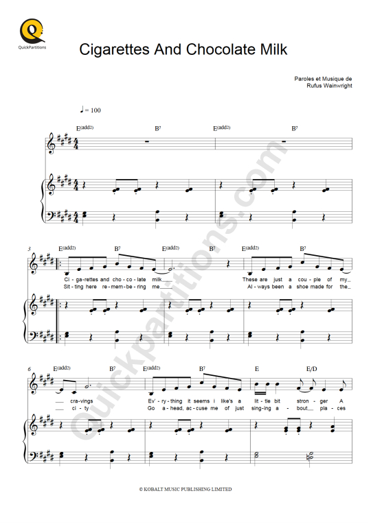 Cigarettes And Chocolate Milk Piano Sheet Music - Rufus Wainwright