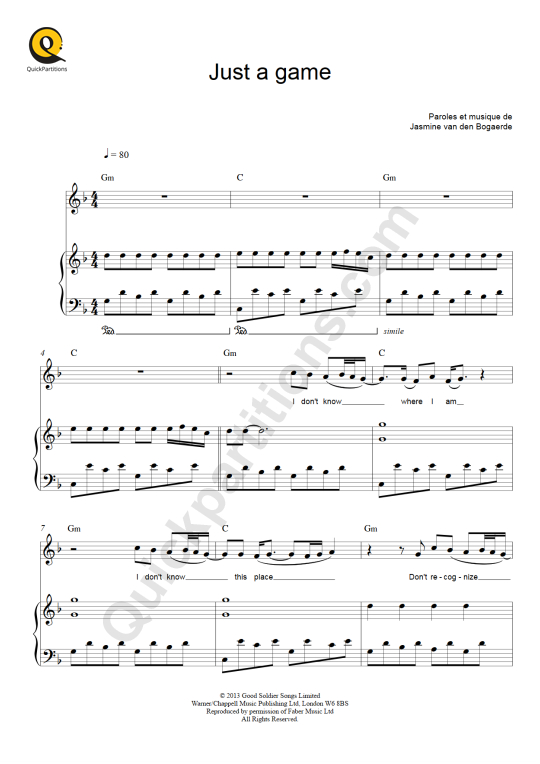 Just a Game Piano Sheet Music from Birdy