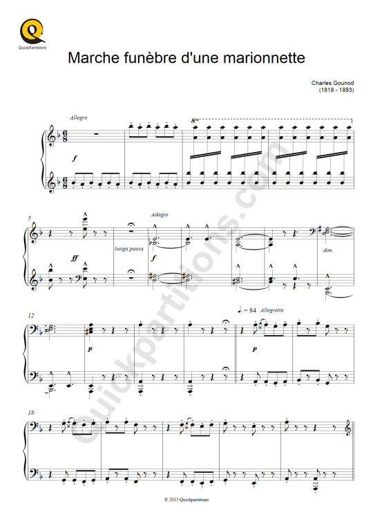 Partition piano Marche funèbre d'une marionnette - Charles Gounod