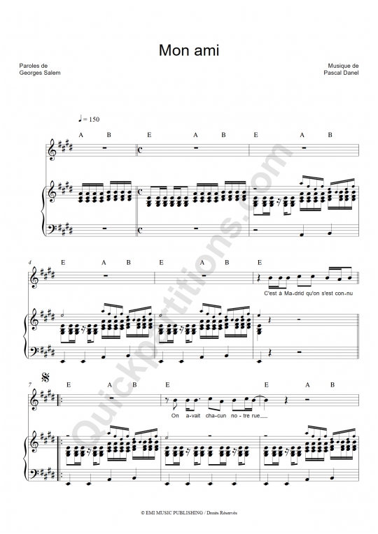 Mon ami Piano Sheet Music - Pascal Danel