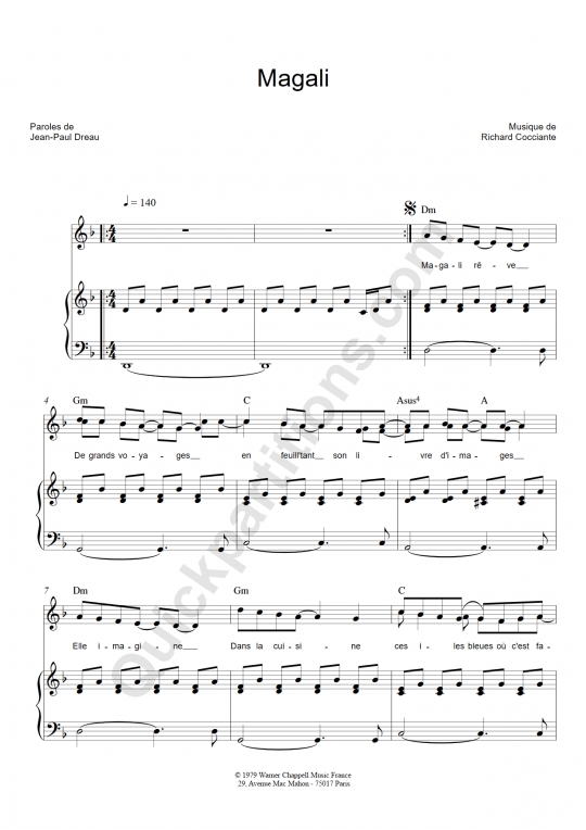 Magali Piano Sheet Music - Richard Cocciante