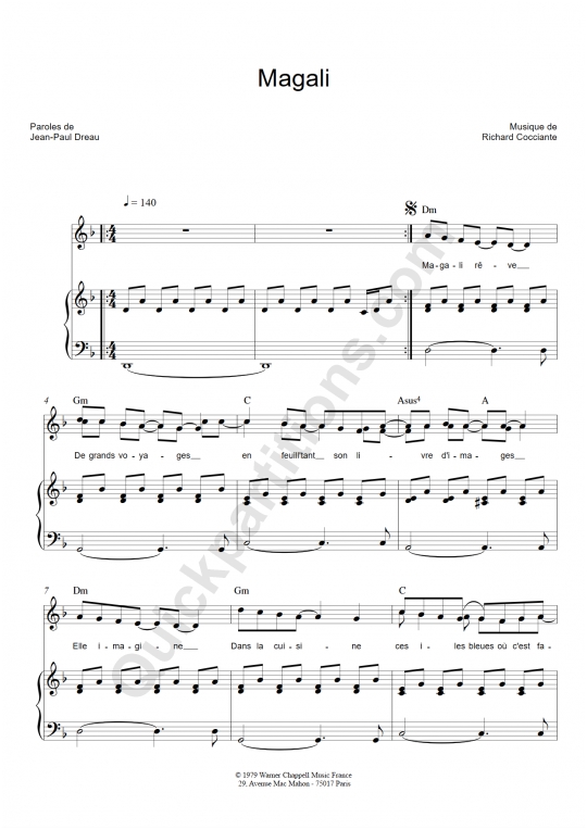 Partition piano Magali - Richard Cocciante