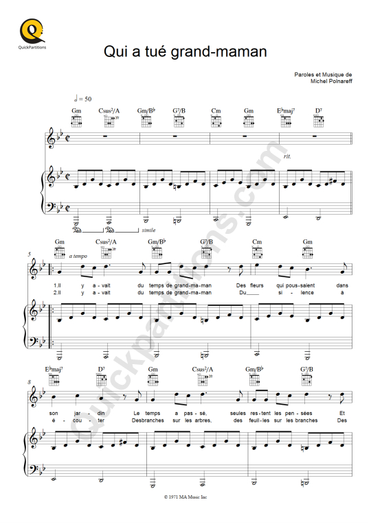Qui a tué grand maman Piano Sheet Music - Michel Polnareff