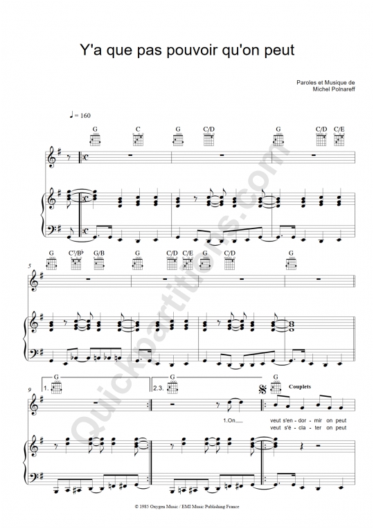 Y'a que pas pouvoir qu'on peut Piano Sheet Music - Michel Polnareff
