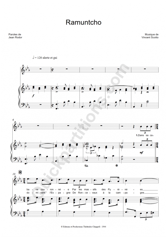 Ramuntcho Piano Sheet Music - André Dassary