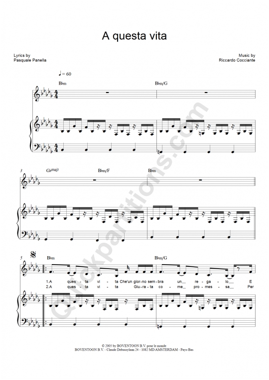 Partition piano A Questa Vita - Richard Cocciante