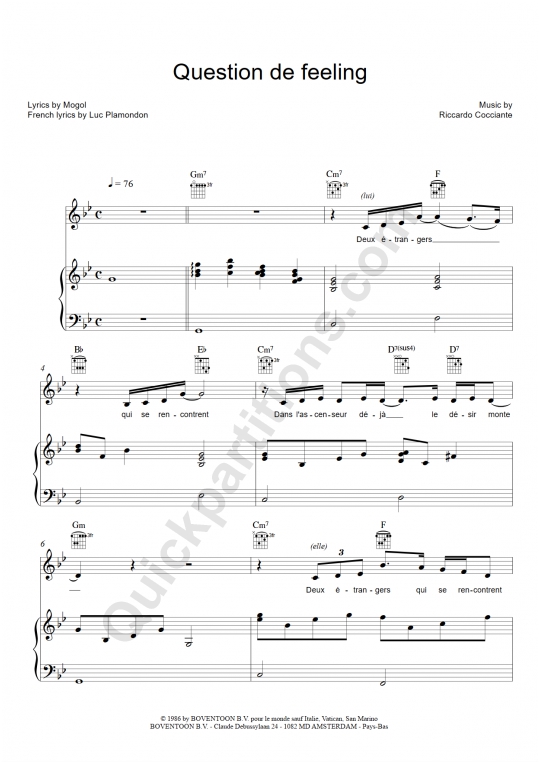 Question de feeling Piano Sheet Music - Richard Cocciante