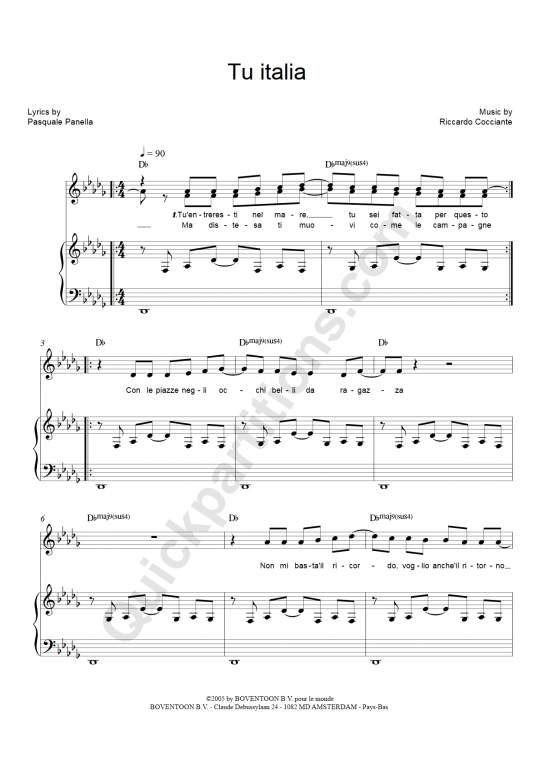 Tu Italia Piano Sheet Music - Richard Cocciante