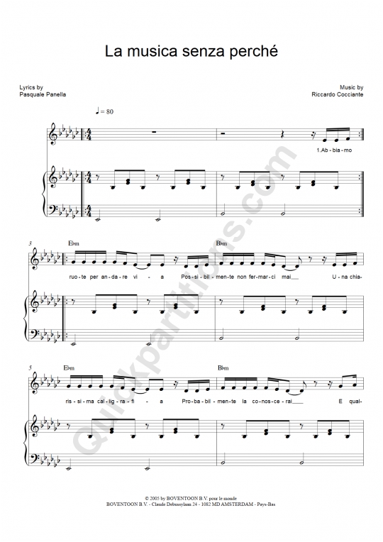 La Musica Senza Perché Piano Sheet Music - Richard Cocciante