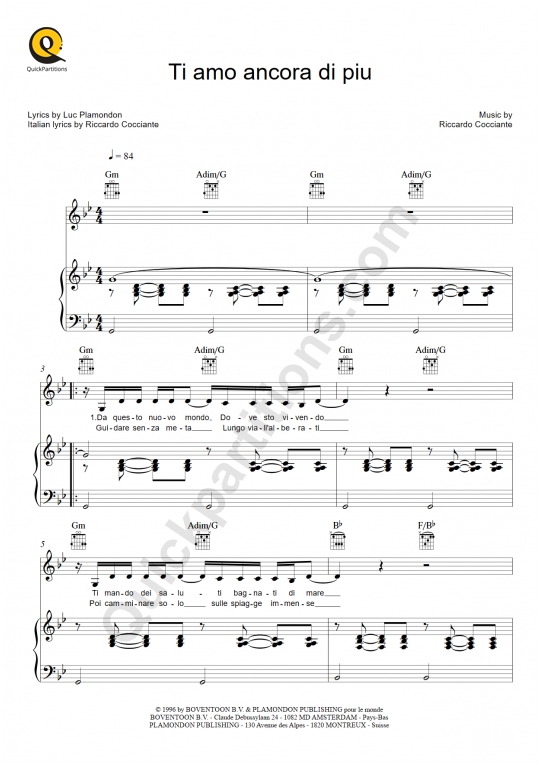 Ti Amo Ancora Di Piu Piano Sheet Music - Richard Cocciante