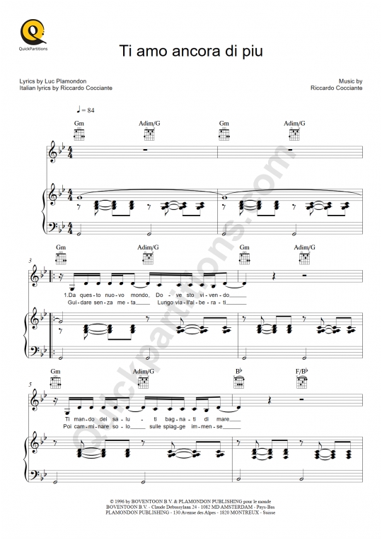 Partition piano Ti Amo Ancora Di Piu - Richard Cocciante