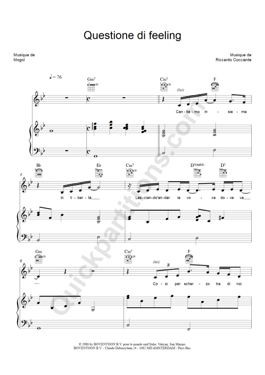 Questione di feeling Piano Sheet Music - Richard Cocciante